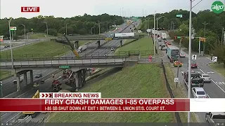 Fiery crash damages I-85 overpass