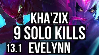 KHA'ZIX vs EVELYNN (JNG) | 19/2/12, 9 solo kills, Legendary, 500+ games | EUW Diamond | 13.1