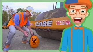 Blippi Halloween Song | Crushes Pumpkin with Roller Construction Vehicle
