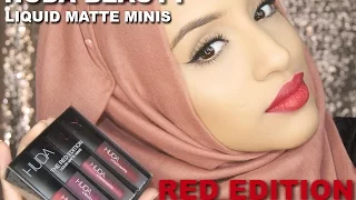 Swatches | Huda Beauty RED Edition Liquid Matte Lipstick Minis on Olive Skin/Dark Lips