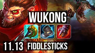 WUKONG vs FIDDLESTICKS (JUNGLE) | 1500+ games, 15/3/10, 800K mastery | KR Master | v11.13