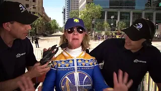 Dance cam mom busts a move during Warriors parade