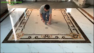 Professional Living Room Floor Construction Workers Use Ceramic Tiles With Large Patterns 80 x 80cm