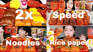 🔥 2x SPEED ASMR EATING NOODLES WRAPPED IN RICE PAPER COMPILATION 🔥