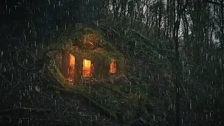 Witches Cabin in a Haunted Forest Ambience - Rain ASMR - Halloween Creepy Horror Sounds for Sleep