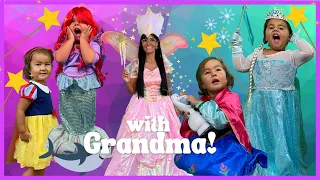 Pretend Play Disney Wish - Princess Elsa, Ana, Ariel, and Snow White - with Grandma! NEW