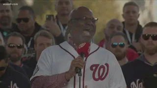 DC Washington sang the National Anthem at the Nationals' victory parade in DC