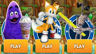 Sonic Dash vs Grimace Shake vs Siren Head Run - Tails vs All Bosses Zazz Eggman Gameplay Android