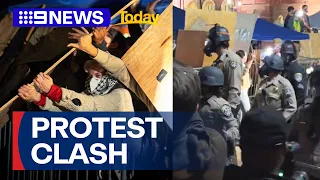 Pro Palestinian protestors clash with police on US campuses | 9 News Australia