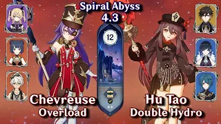 C0 Chevreuse Overload & C0 Hutao Double Hydro | Spiral Abyss 4.3 Floor 12 9 Stars - Genshin Impact