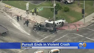 Pursuit With Stolen Car Ends With Violent Crash In Compton, 3 Hospitalized