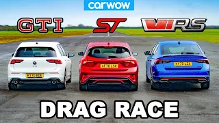 VW Golf GTI v Ford Focus ST v Skoda Octavia vRS - DRAG RACE