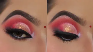 Bridal Half Cutcrease Eyemakeup For Beginners| Red golden Eyeshadow