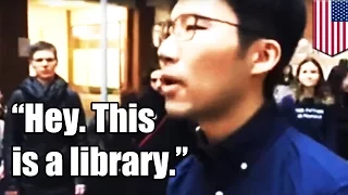 This is a library! Man shuts down noisy anti-Trump protesters like a boss - TomoNews