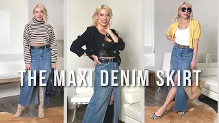 8 Denim Maxi Skirt Outfits- Spring/Summer's Hottest Trend