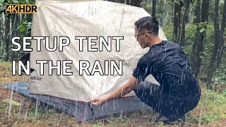SETTING UP A TENT IN THE RAIN - NATUREHIKE MONGAR 2P - SOLO CAMPING IN HEAVY RAIN - CAMPING ASMR