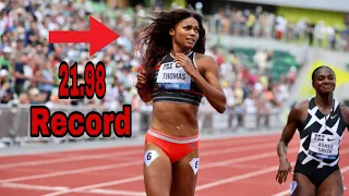 Gabby Thomas Blazes To 200m Record In 21.98s Beating Shericka & Asher Smith Doha Diamond League 22