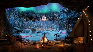 Enchanted Forest Campfire ✨ Winter Ambience | Mystical Atmosphere, Crackling Fire, Occasional Chimes