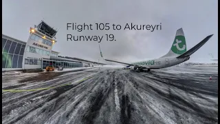 Winter approach runway 19 at Akureyri Airport Iceland (AEY BIAR).