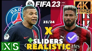 FIFA 23- PSG x Milan UEFA Champions LEAGUE / Fase de grupos - Gameplay em [4KHDR] REALISTIC SLIDERS