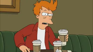 Fry bebe 100 tazas de café - Futurama