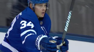 Auston Matthews signals good goal after scoring on Bernier