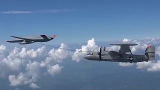 MQ-25 UAV refuels U.S Navy E-2D Hawkeye Aircraft for the first time