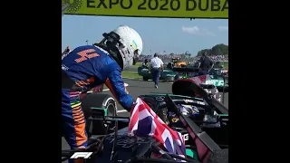 Lando Norris congratulates Lewis Hamilton on winning the 2021 British GP...