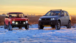 New Year's Eve picnic SUZUKI GRAND VITARA vs NIVA vs UAZ. Offroad