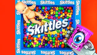 Satisfying Video l Full of Mixing Rainbow Candy in Skittles Box with Baby & Magic Slime Cutting ASMR