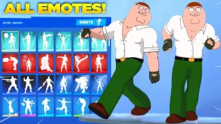 Fortnite PETER GRIFFIN SKIN Showcase with All Fortnite Dances & Emotes! (Family Guy)