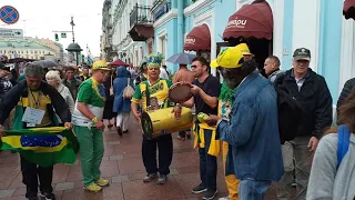 Brazilian football fans celebrate in St Petersburg Russia really nice .