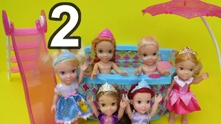 PART 2! Pool Party - Elsa and Anna toddlers ! Water Slide ! Rapunzel, Ariel