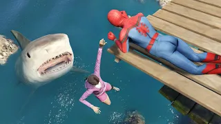 GTA 5 Water Ragdolls | Spiderman vs Shark ep.7