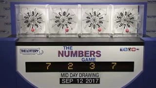 Midday Numbers Game Drawing: Tuesday, September 12, 2017