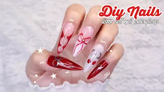 🍒 coquette nails ✿ 𓂃 🎀° do my nails w/ me  ༘♡‧₊˚ self gel x nails at home