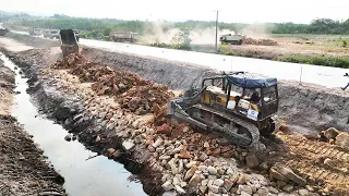 Amazing Engineering New Road Foundation Construction Technology Old Bulldozer Spreading Stone