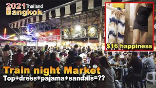 $16 happiness⎜Bangkok Walking Tour 4K Srinagarindra Train Night Market⎜October 2021 Thailand Trip