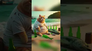 poor fat cat cried at beach with Big Fish #catlover😢😥😭 #cat #cutecat #poorcat