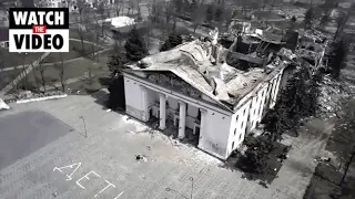 Drone shows destroyed theatre in besieged Mariupol