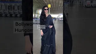 Beauty in Black! 🖤 #shrutihaasan looks surreal in #blacksaree as she #papped at #airport #shorts