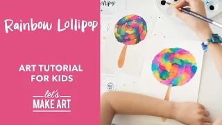 Rainbow Lollipop 🍭 Easy Kids Watercolor Art Lesson by Nicole Miyuki of Let's Make Art