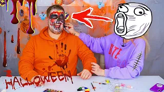 МАКИЯЖ НА ХЭЛЛОУИН ЗАКРЫТЫМИ ГЛАЗАМИ ЧЕЛЛЕНДЖ 💔😱 ГРИМ / Halloween Makeup Challenge Blindfolded