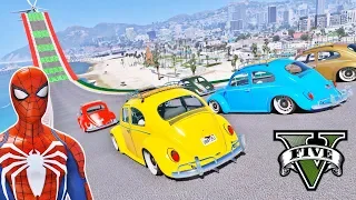 CARROS Fusca com Homem Aranha e Heróis na Rampa! Desafio Saltos Acrobáticos - GTA V Mods - IR GAMES