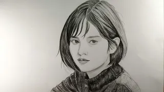 Girl drawing with graphic pencil ll FANCY pencil ll