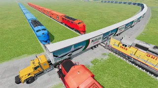 Long Giant Truck Accidents on Rail and Train is Coming #100 | BeamNG Drive