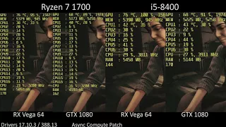 Wolfenstein II. RX Vega 64 vs. GeForce GTX 1080 with i5-8400 and Ryzen 7 1700 Cross Comparison