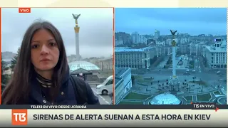 Periodista de T13 es sorprendida por sirenas antiaéreas en Kiev, Ucrania