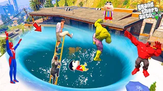 Franklin & Avengers Found A Big Water Hole Inside Franklin House In GTA 5 ! GTA 5 AVENGERS