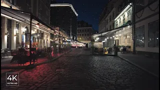 Night City Life in Riga Old Town - Street Sounds, Latvia - ASMR [4K]